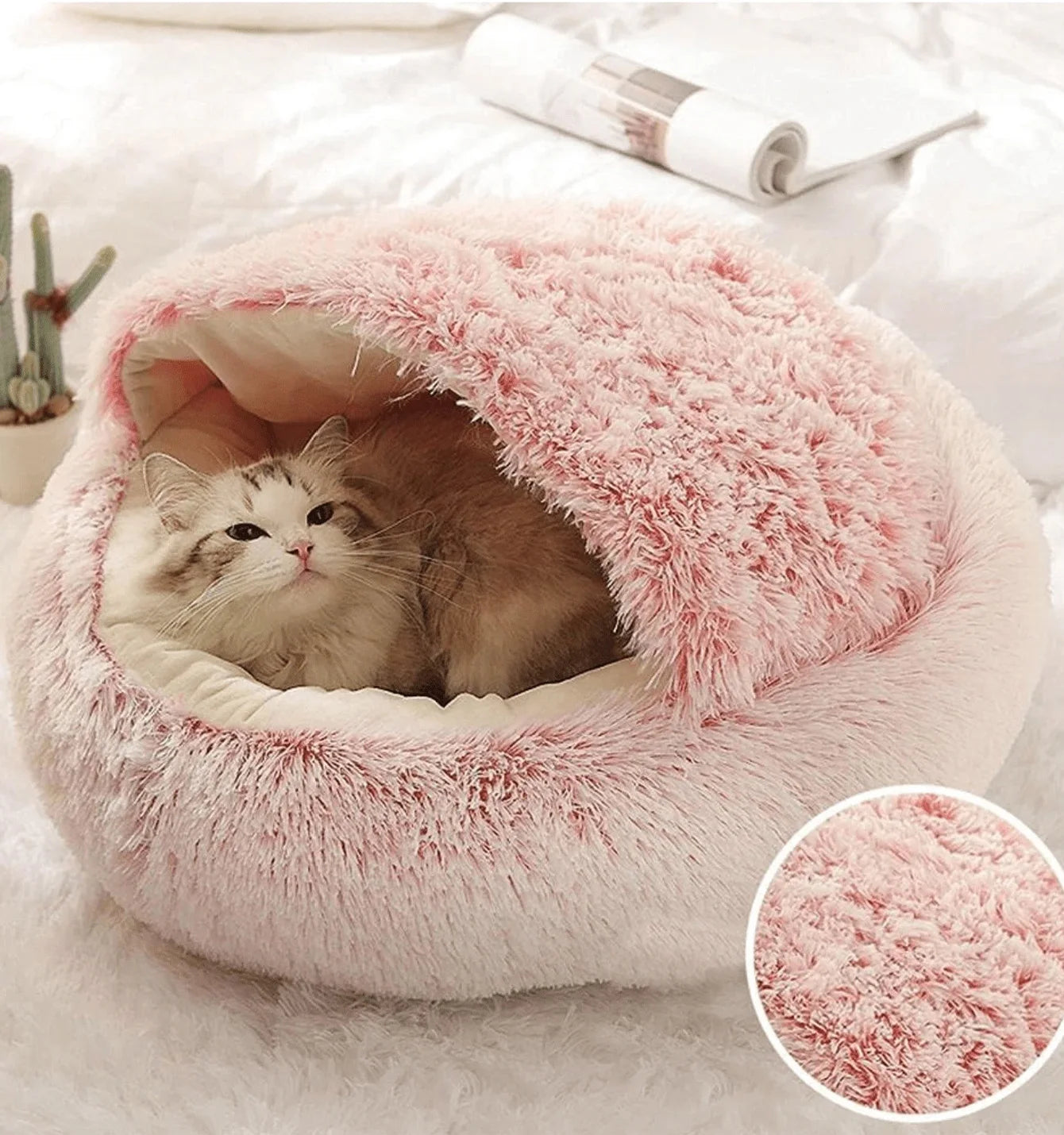 Plush Hooded Dog or Cat Bed