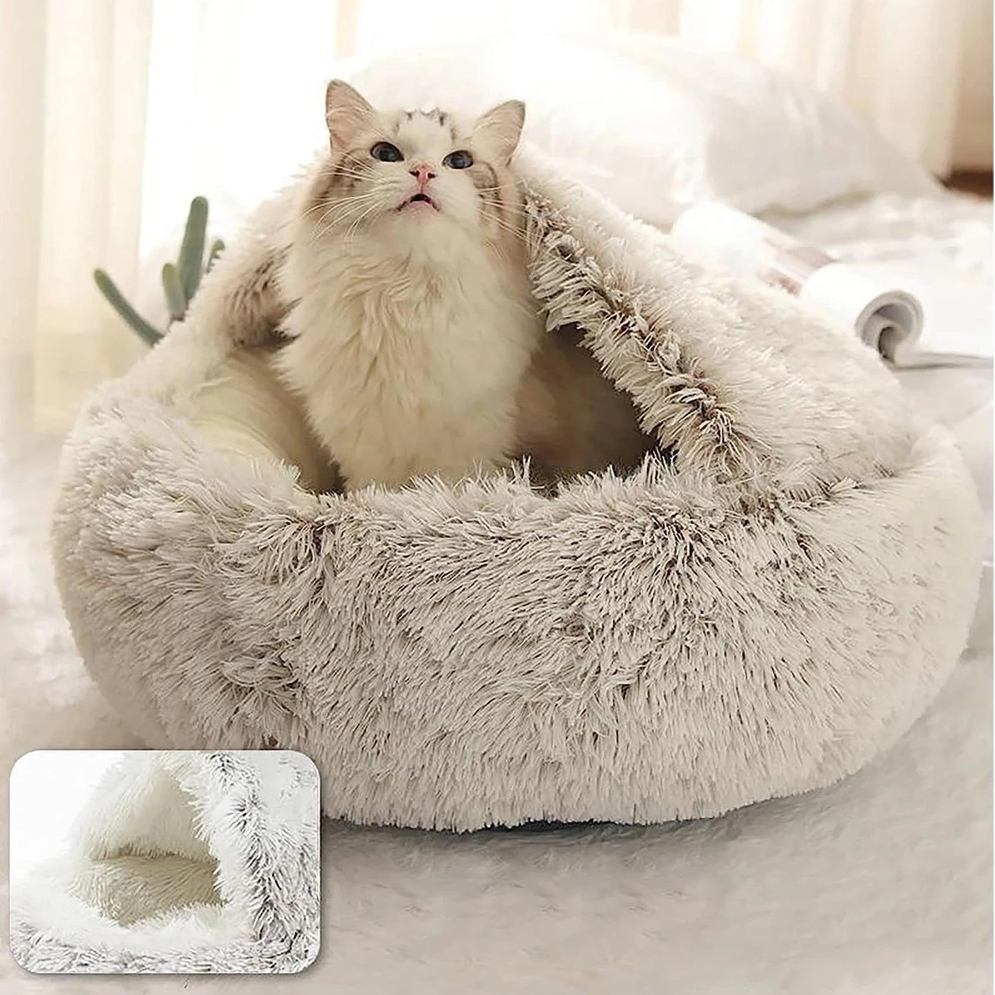 Plush Hooded Dog or Cat Bed